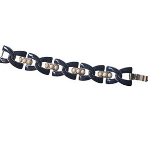 Banana Republic Enamel Navy Blue and White Link Chunky 7 1/2" Bracelet Nautical